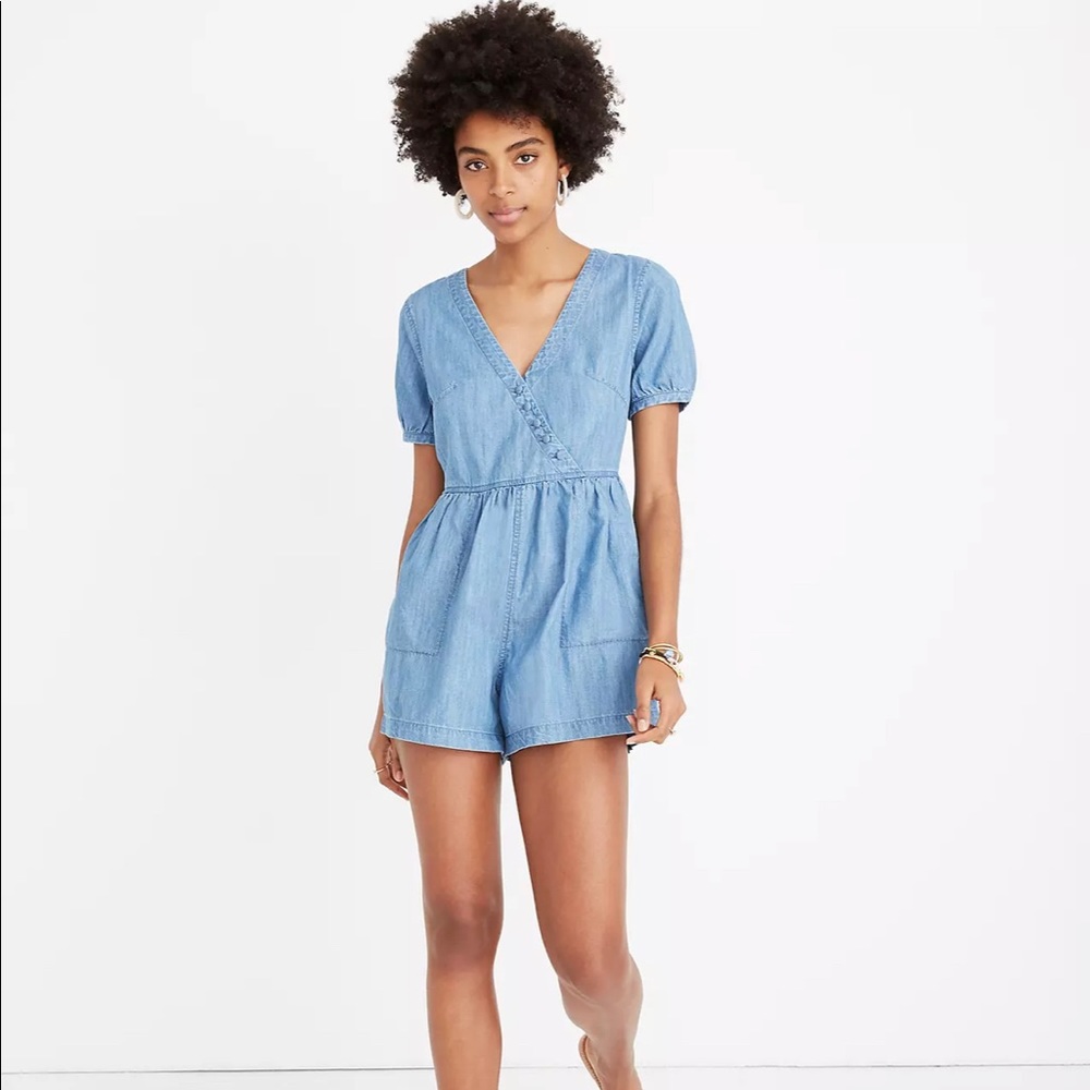 Light Blue Chambray Short Sleeve Romper